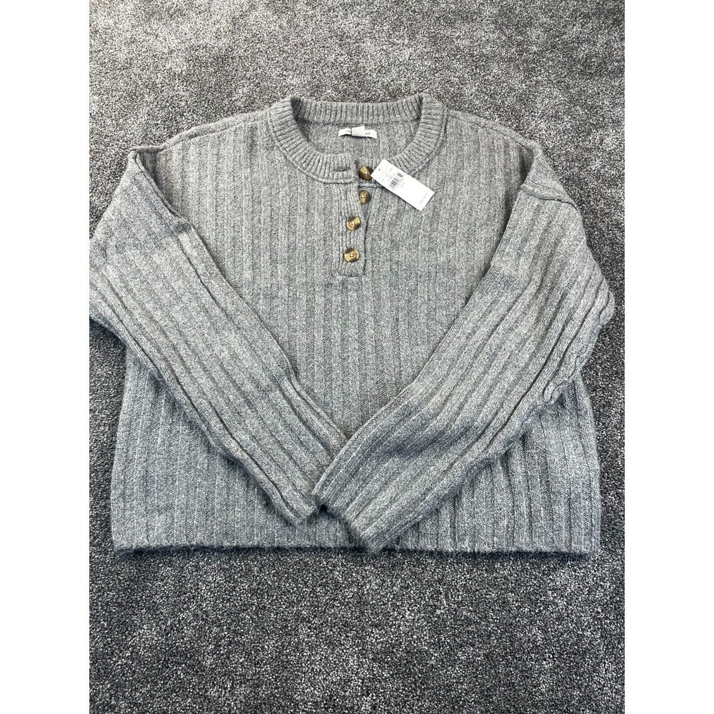 American‎ Eagle Sweater Women S Casual 1/4 Button Long Sleeve Pullover Gray NWT